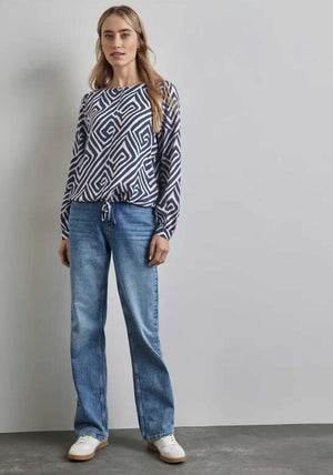 Street One Geometric Print Top, Dark Teal and Beige