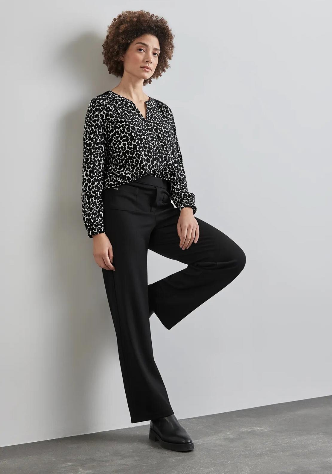 Street One Animal Print Blouse, Black