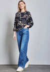 Street One Abstract Print Drawstring Hem Top, Navy and Beige