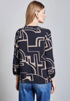 Street One Abstract Print Drawstring Hem Top, Navy and Beige
