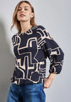 Street One Abstract Print Drawstring Hem Top, Navy and Beige