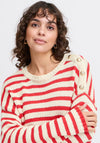 Fransa Belinda Button Details Striped Knit Jumper, Red and Beige