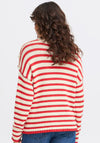 Fransa Belinda Button Details Striped Knit Jumper, Red and Beige