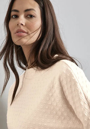 Street One Textured Round Neck Sweatshirt, Cream