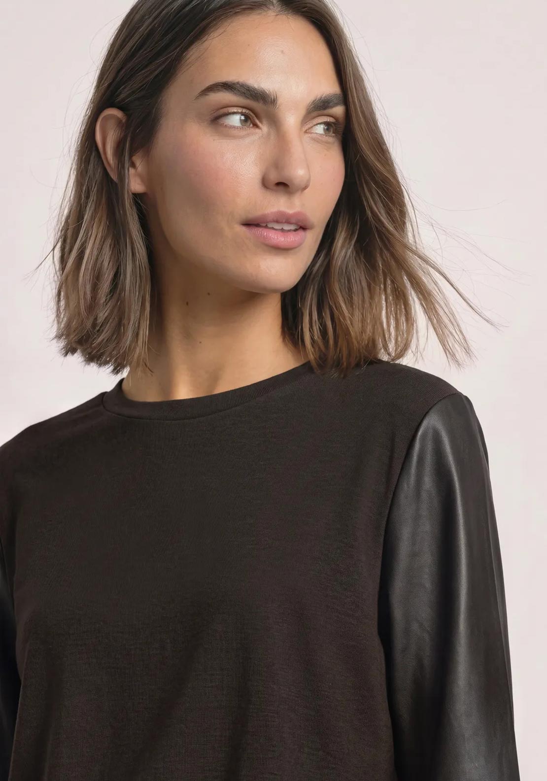 Street One Faux Leather Sleeve Top, Black