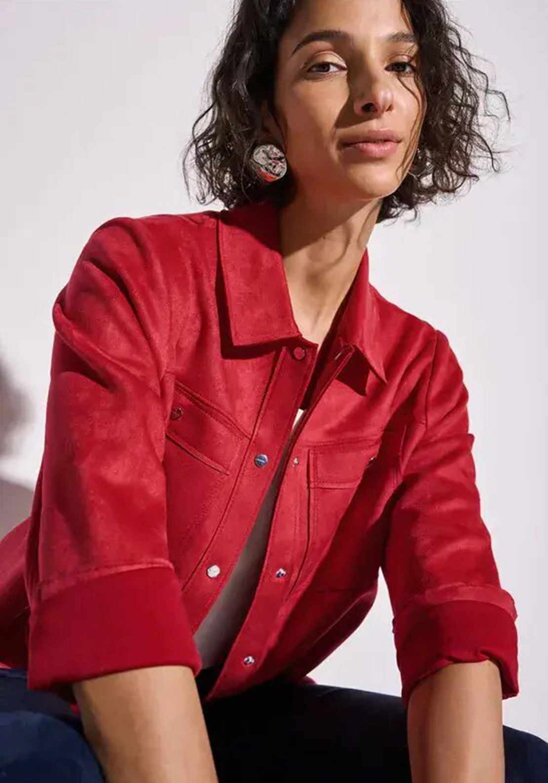 Street One Faux Suede Shirt Jacket, Red