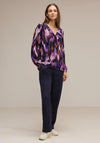 Street One Folded Collar Patterned Tunic Blouse, Deep Pure Lilac