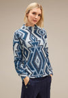 Street One Aztec Fluffy Knit Jumper, Atlantic Blue