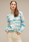Street One Stripe Cloud Print Knit Sweater, Light Aquamarine Blue