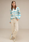 Street One Stripe Cloud Print Knit Sweater, Light Aquamarine Blue
