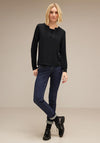 Street One V-Split Neck Chiffon Top, Black