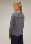 Street One Round Neck Checkered Top, Deep Blue