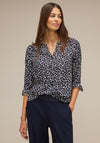 Street One V-Split Neck Print Blouse, Deep Blue