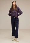 Street One Shirred Detail Print Blouse, Atlantic Blue