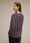 Street One Shirred Detail Print Blouse, Atlantic Blue