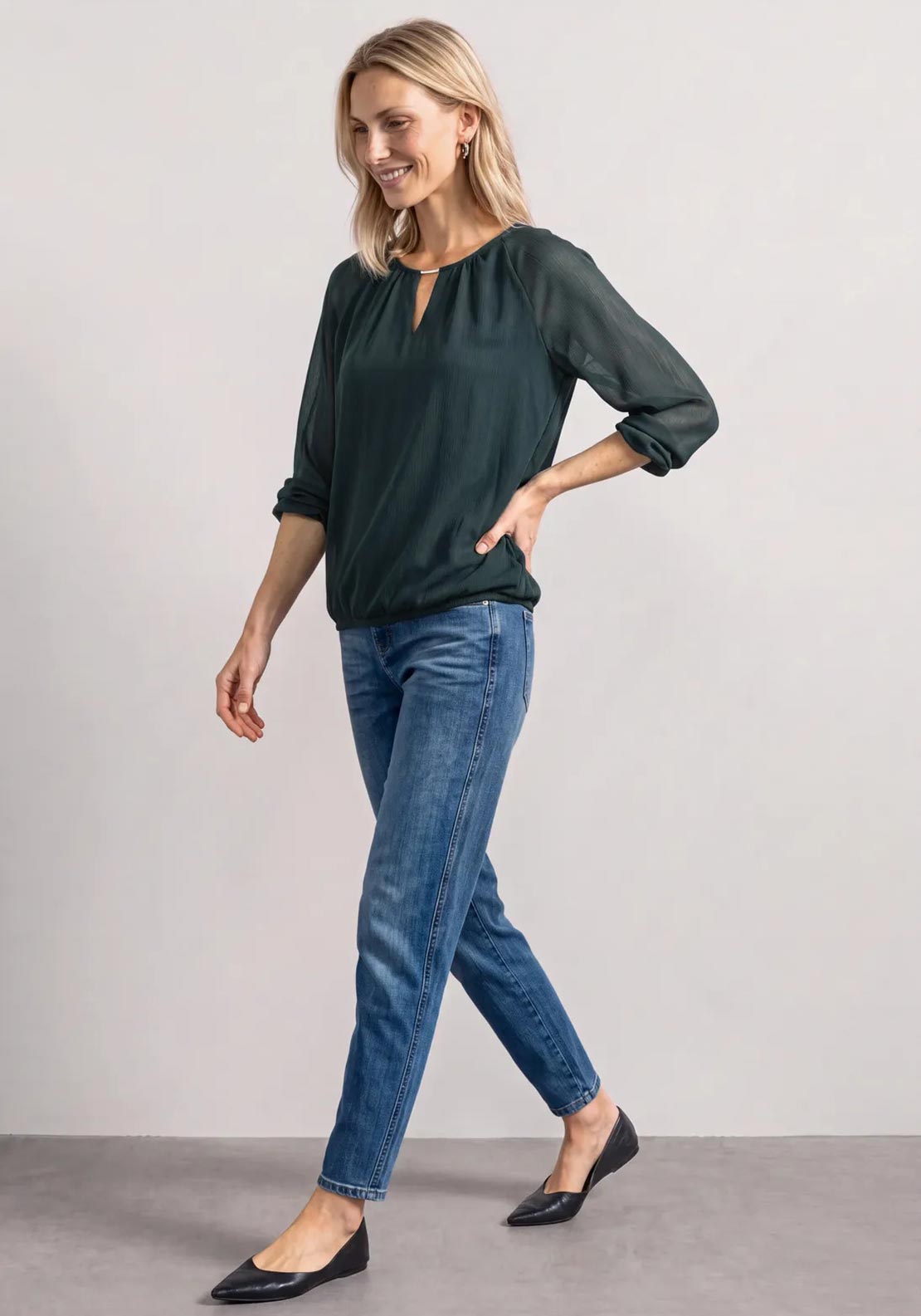 Street One Chiffon with Cut Out Detail Tunic, Green