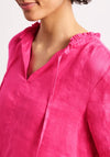 Street One Linen with Ruffle Detail Tunic Blouse, Magenta Pink