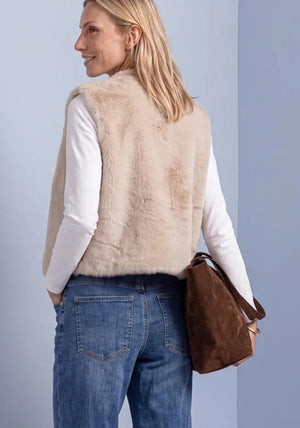 Street One Faux Fur Sleeveless Jacket, Light Beige