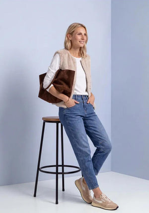 Street One Faux Fur Sleeveless Jacket, Light Beige