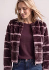 Street One Faux Fur with Check Pattern Jacket, Wine