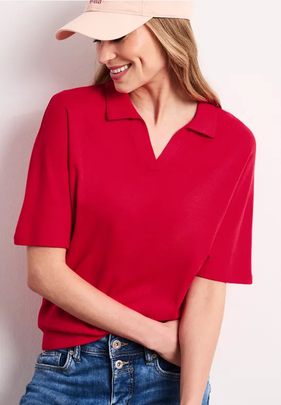 Street One V-Neck Polo Shirt, Red