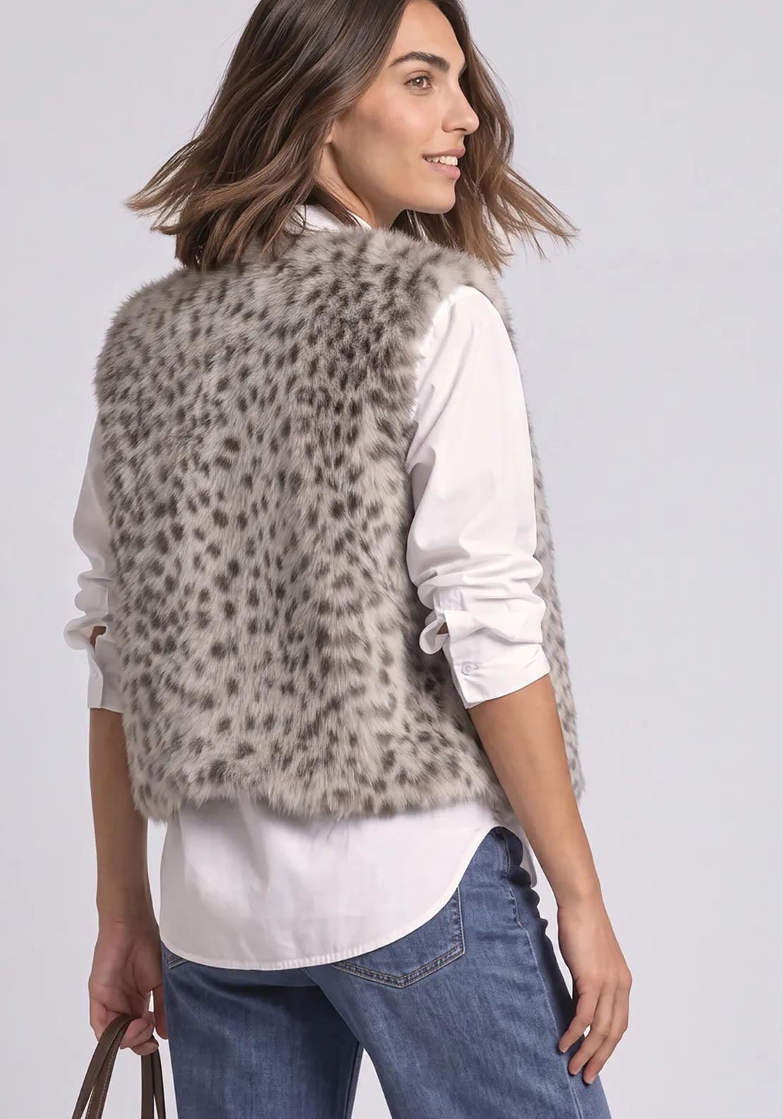 Street One Faux Fur Sleeveless Vest, Grey Multi