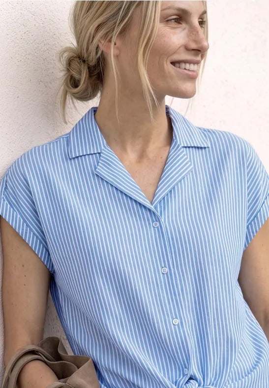 Street One Striped with Tie Detail Blouse, Blue and White