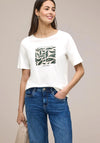 Street One Round Neck Leaf Print T-Shirt, White