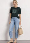 Street One Round Neck Leaf Print T-Shirt, Dark Green
