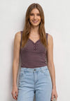 Street One Striped V-Neck Vest, Wine and White