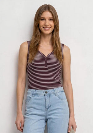 Street One Striped V-Neck Vest, Wine and White