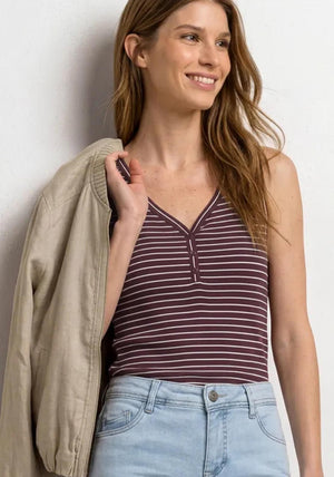 Street One Striped V-Neck Vest, Wine and White