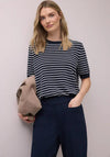 Street One Striped Cropped Sleeve Jumper, Navy