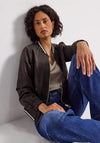 Street One Satin Round Neck Zip Pocket Bomber Jacket, Brown
