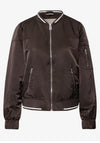Street One Satin Round Neck Zip Pocket Bomber Jacket, Brown