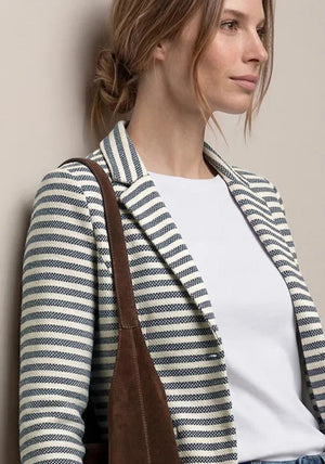 Street One Single Breasted Striped Blazer, Navy and White