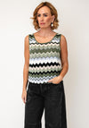 Street One Geometric Zig Zag Top, Green Multi