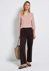 Street One V-Neck Silk Look Long Sleeve Tee, Pink