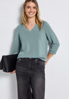 Street One V-Neck Silk Look Long Sleeve Tee, Blue
