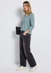 Street One V-Neck Silk Look Long Sleeve Tee, Blue