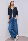 Street One V Neck Cropped Sleeve Top, Navy