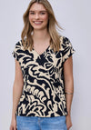 Street One V Neck Printed Top, Navy