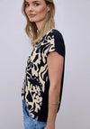Street One V Neck Printed Top, Navy