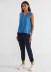 Street One Sleeveless Hinged Collar Blouse, Blue Bay