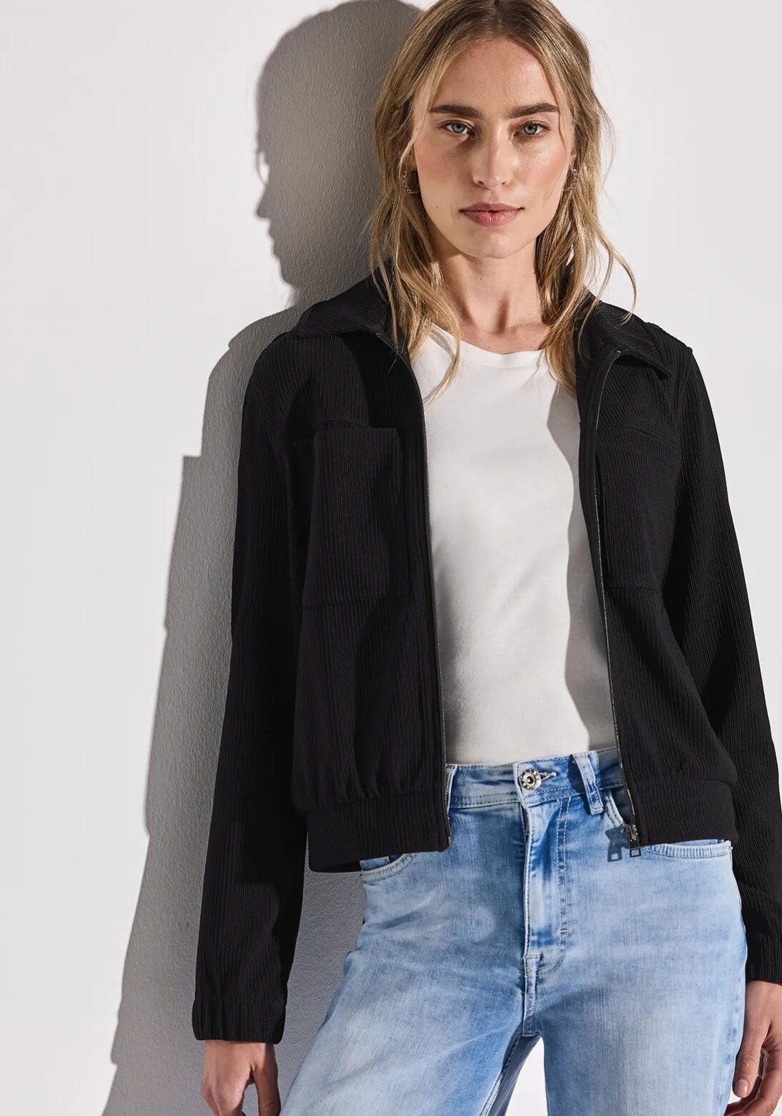 Street One Ribbed Pocket Detail Jacket, Black