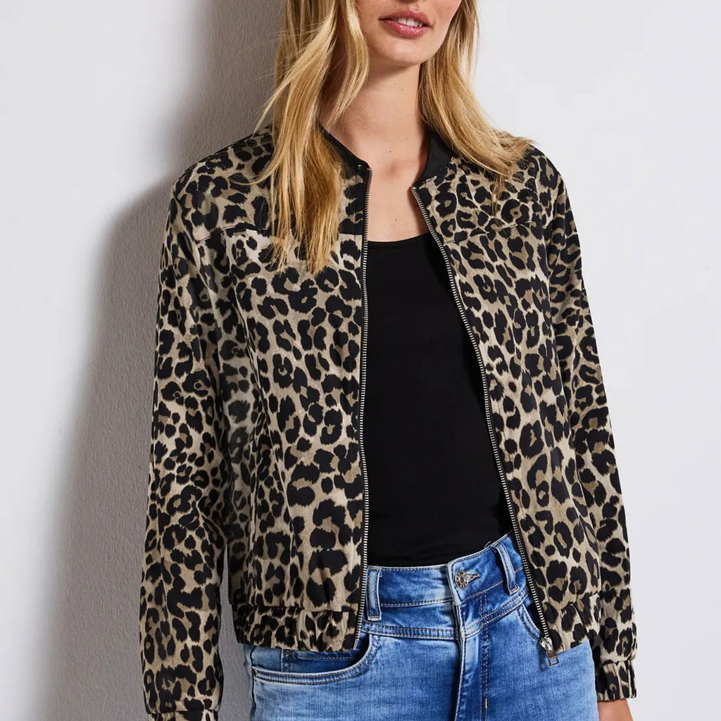 Street One Leopard Print Bomber Jacket, Brown - Main Image