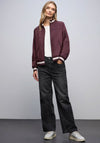 Street One Satin Striped Trim Bomber Jacket, Wine