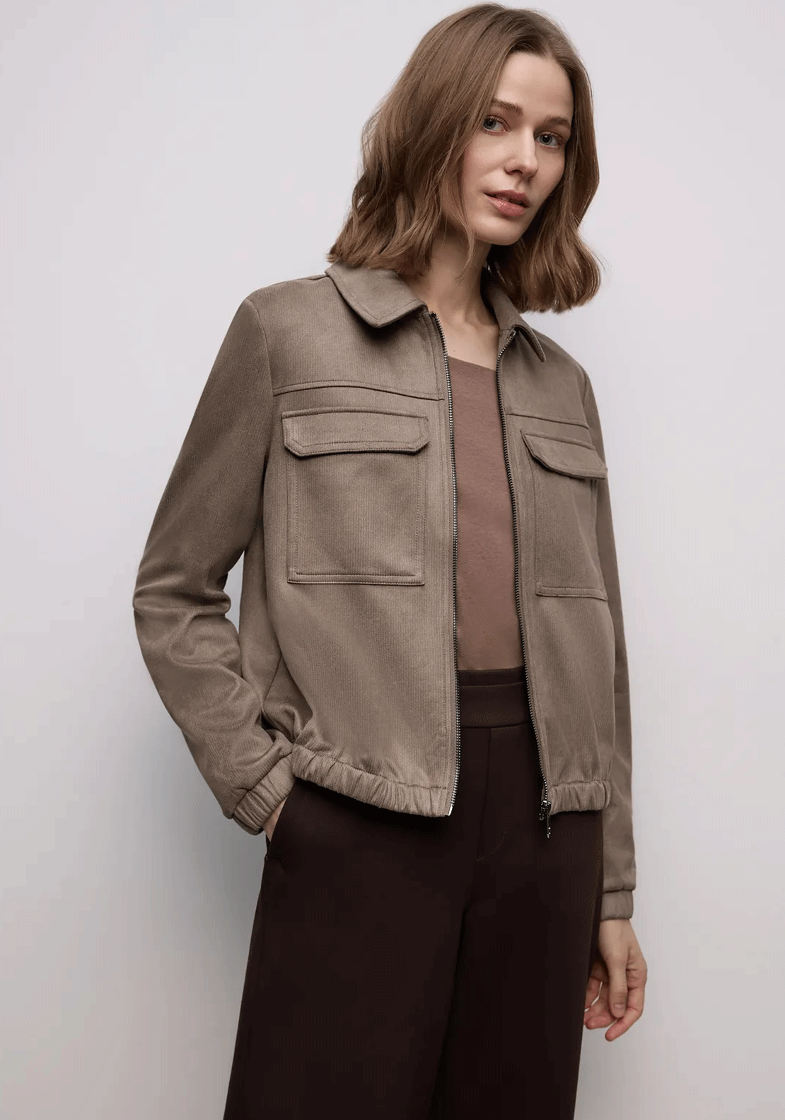 Street One Short Velour Jacket, Light Brown