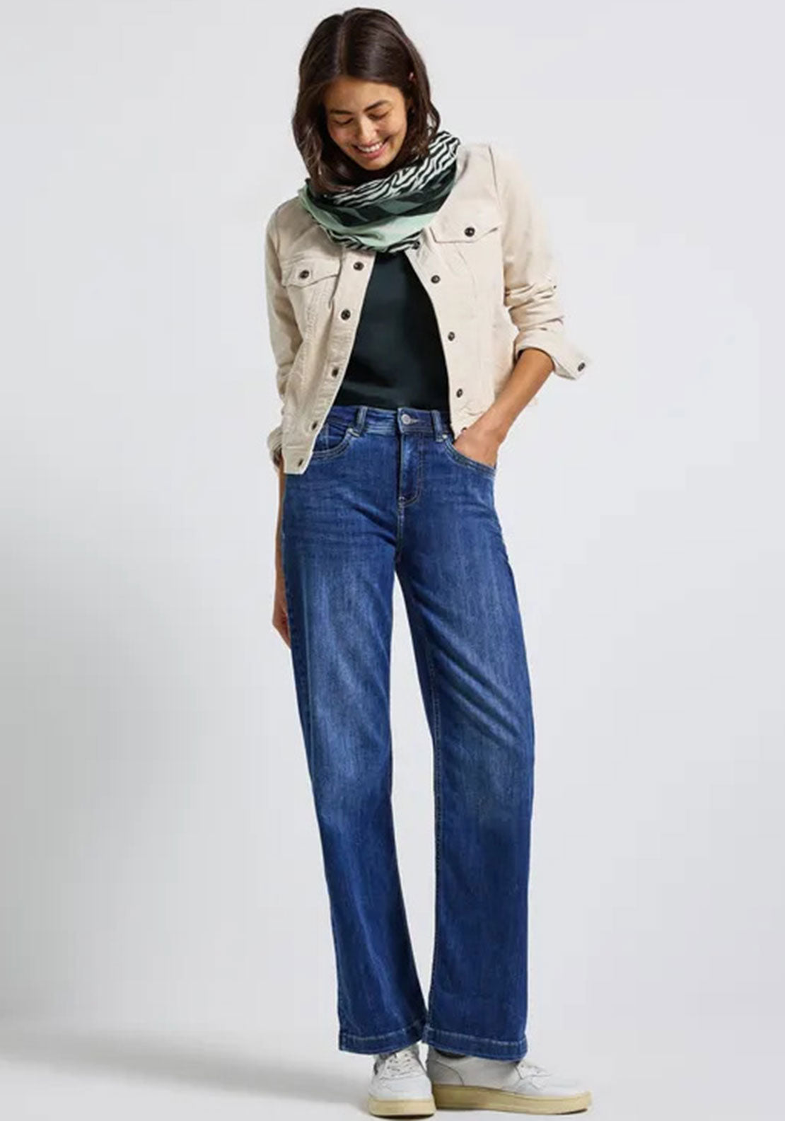 Street One Zebra Patterned Loop Scarf, Green