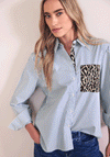 Street One Contrast Leopard Striped Shirt, Blue